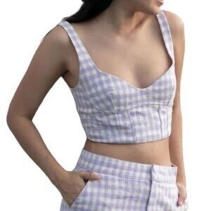 NWT Zara Purple Gingham Tank Top Size Large